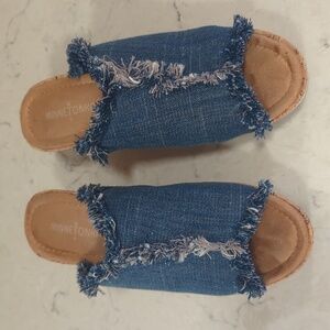 Minnetonka denim wedge sandals
